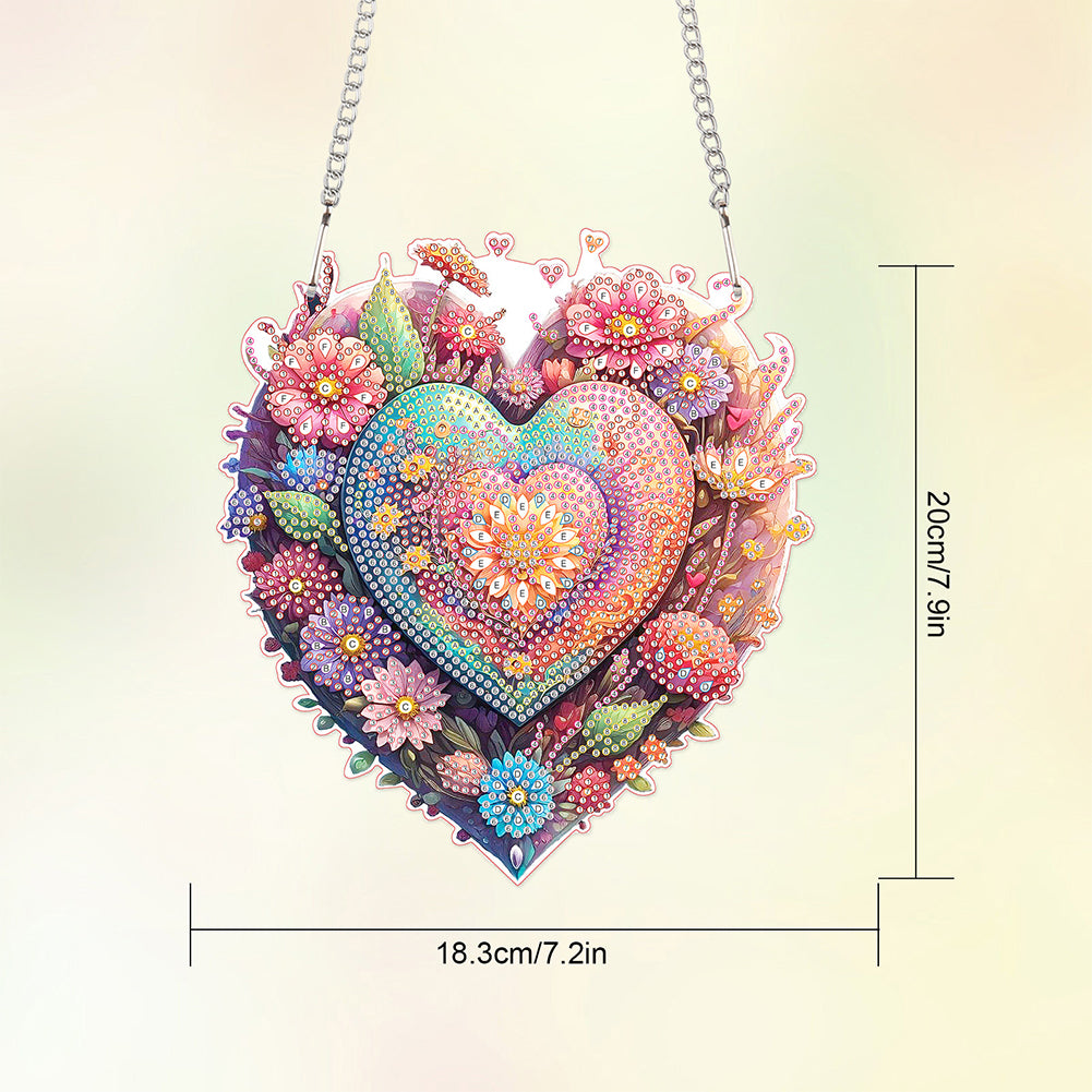 Acrylic Single-Sided 5D DIY Diamond Painting Hanging Pendant (Heart and Flowers)