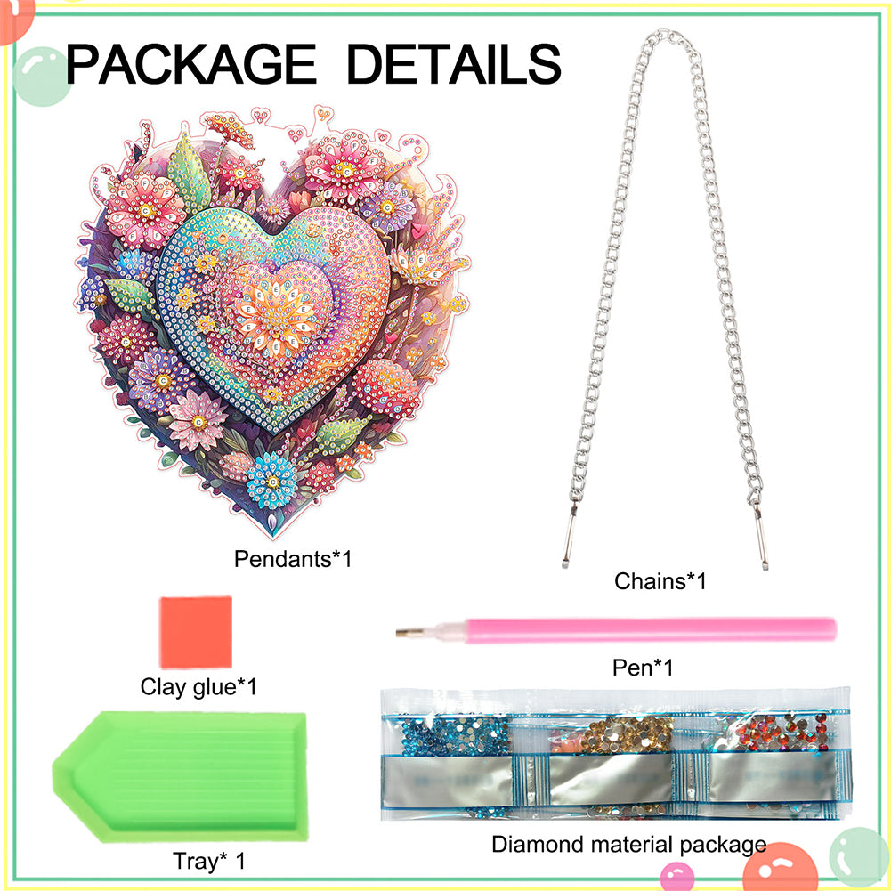 Acrylic Single-Sided 5D DIY Diamond Painting Hanging Pendant (Heart and Flowers)