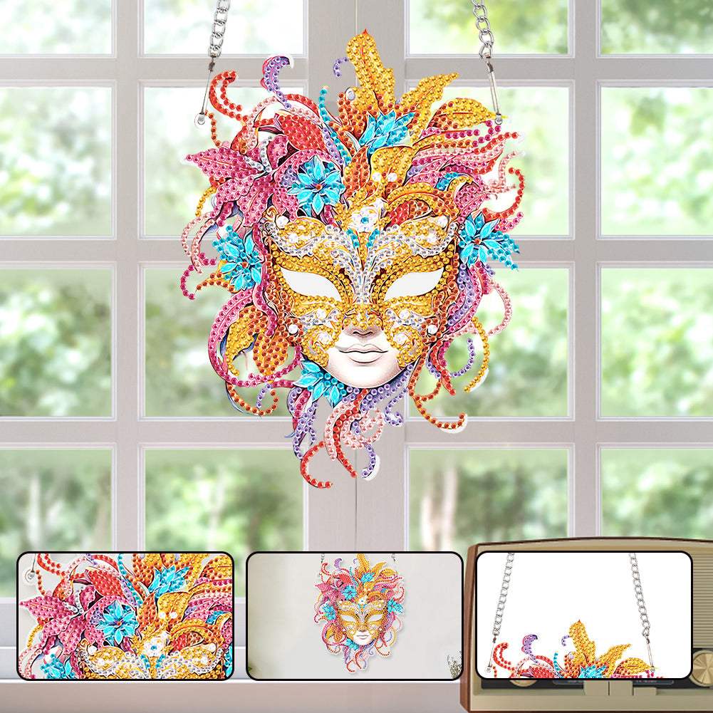 Acrylic Single-Sided 5D DIY Diamond Painting Hanging Pendant (Pink Yellow Mask)