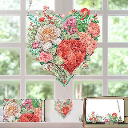 Acrylic Single-Sided 5D DIY Diamond Painting Hanging Pendant (Heart Flower Grass