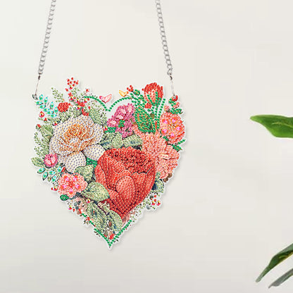 Acrylic Single-Sided 5D DIY Diamond Painting Hanging Pendant (Heart Flower Grass