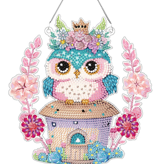 Acrylic Single-Sided 5D DIY Diamond Painting Hanging Pendant (Owl on the House)