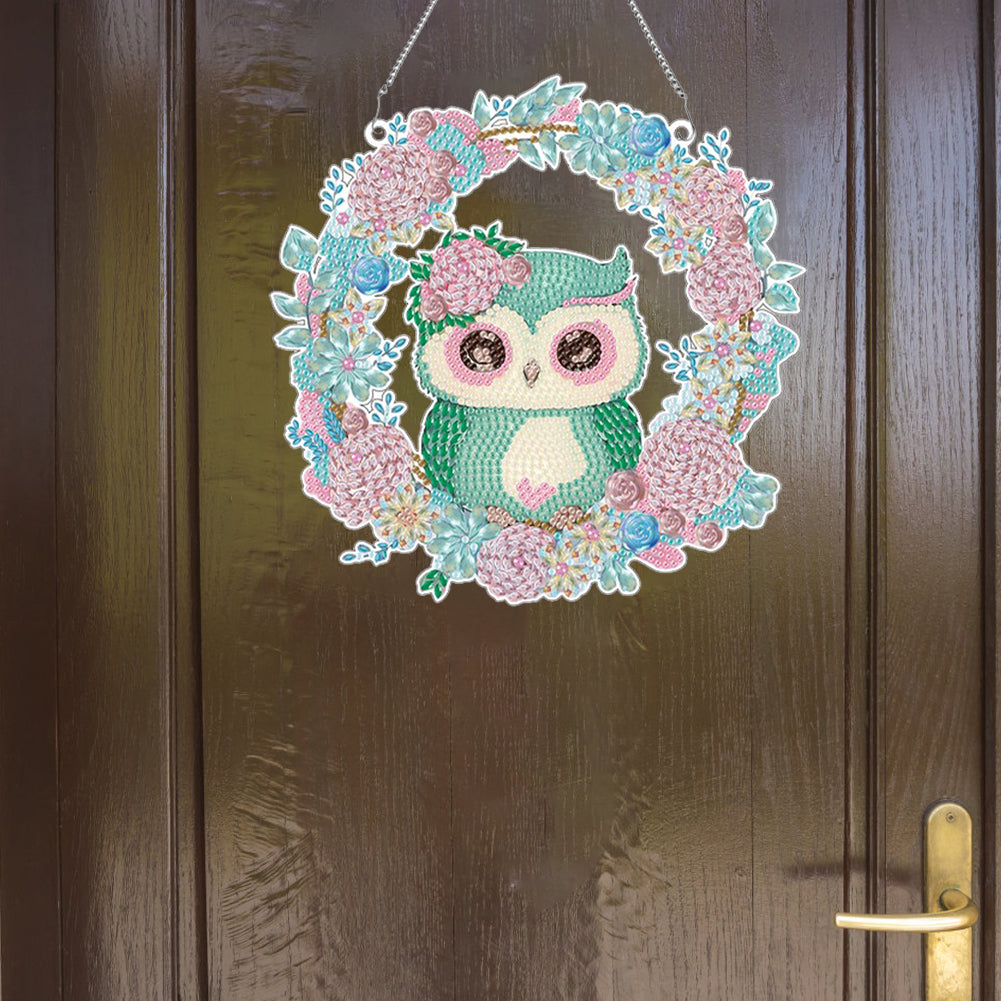 Acrylic Single-Sided 5D DIY Diamond Painting Hanging Pendant (Wreath Owl)