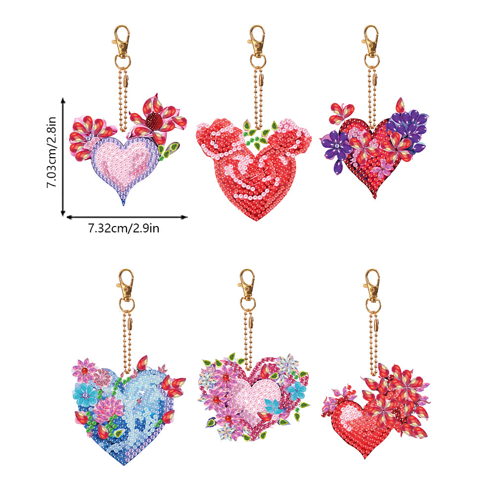 6 PCS Double Sided Special Shape Diamond Painting Art Keychain Pendant (Heart)