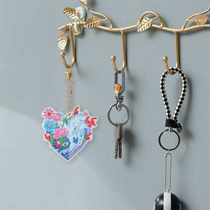 6 PCS Double Sided Special Shape Diamond Painting Art Keychain Pendant (Heart)