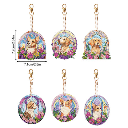 6 PCS Double Sided Special Shape Diamond Painting Art Keychain Pendant (Dog)