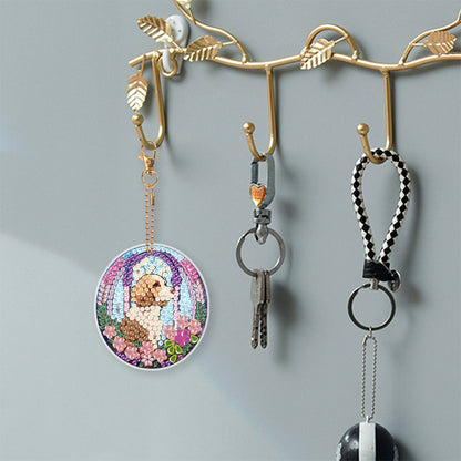 6 PCS Double Sided Special Shape Diamond Painting Art Keychain Pendant (Dog)