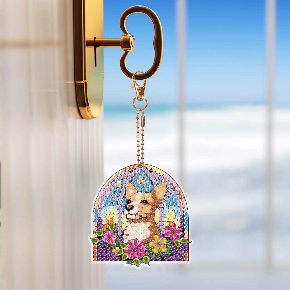 6 PCS Double Sided Special Shape Diamond Painting Art Keychain Pendant (Dog)