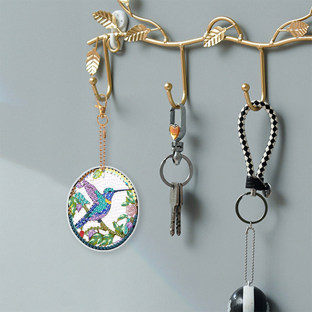 6 PCS Double Sided Special Shape Diamond Painting Keychain Pendant (Hummingbird)