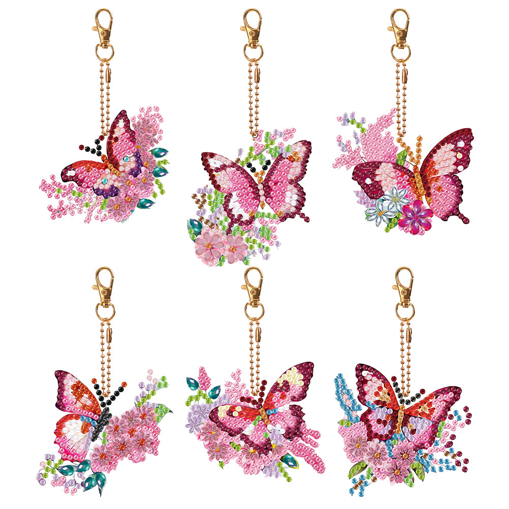 6 PCS Double Sided Special Shape Diamond Painting Keychain Pendant (Butterfly)