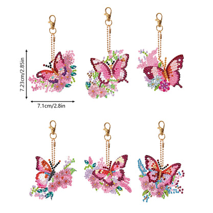 6 PCS Double Sided Special Shape Diamond Painting Keychain Pendant (Butterfly)