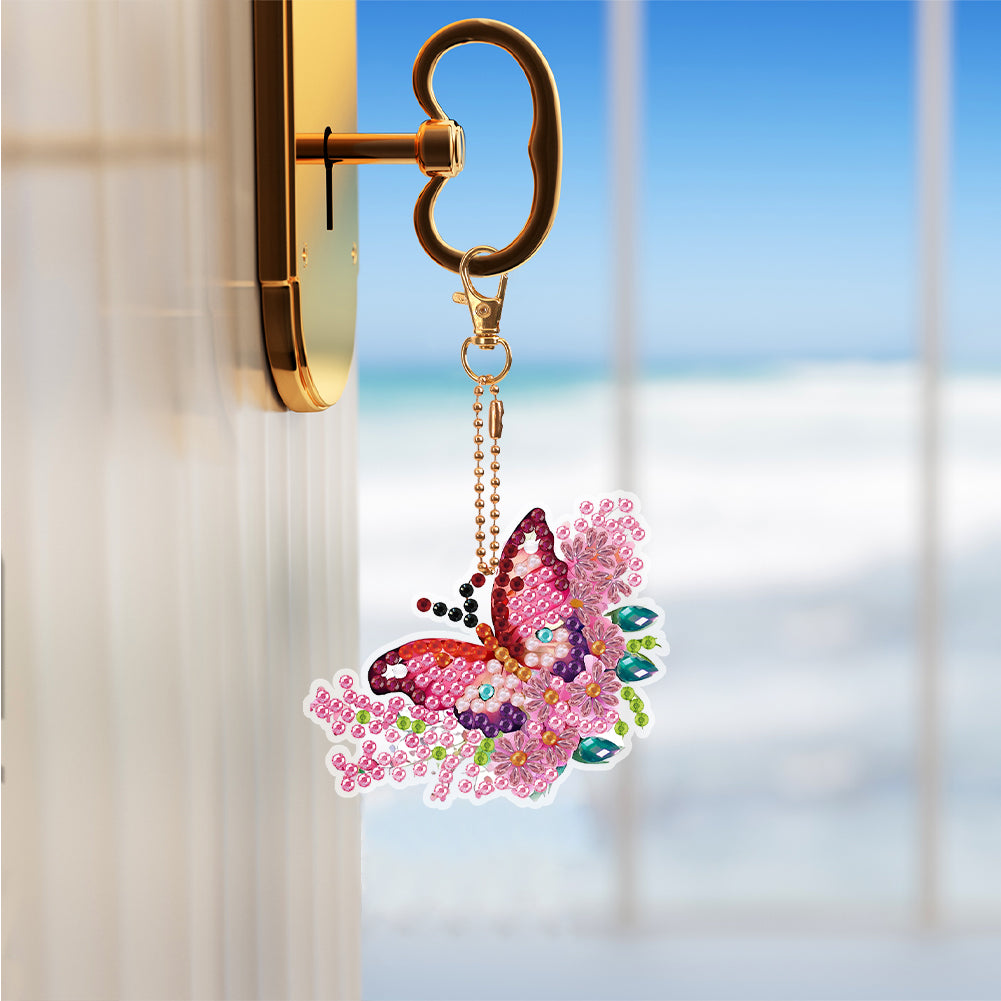 6 PCS Double Sided Special Shape Diamond Painting Keychain Pendant (Butterfly)