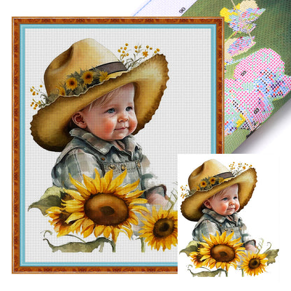 Sunflower Cowboy Kids - 11CT Stamped Cross Stitch 40*50CM