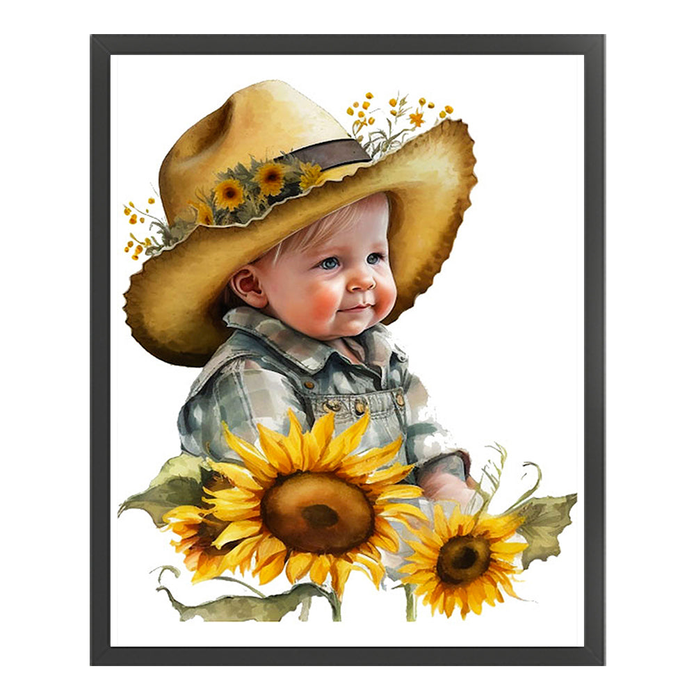 Sunflower Cowboy Kids - 11CT Stamped Cross Stitch 40*50CM