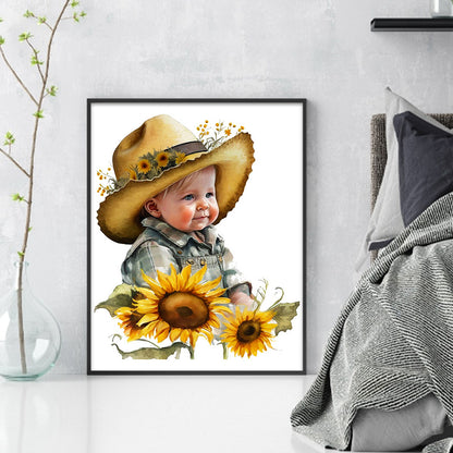 Sunflower Cowboy Kids - 11CT Stamped Cross Stitch 40*50CM