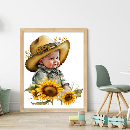 Sunflower Cowboy Kids - 11CT Stamped Cross Stitch 40*50CM