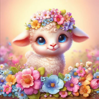 Sheep And Flower Powder - Full Round Drill Diamond Painting 30*30CM