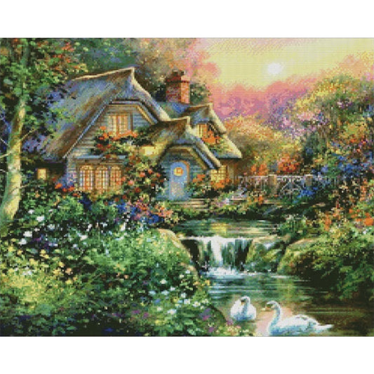 Houses River - Full Round Drill Diamond Painting 50*40CM