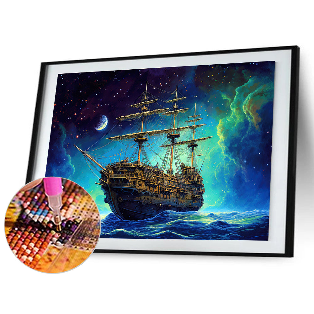 Sea Sailing Boat - Full Round Drill Diamond Painting 40*30CM