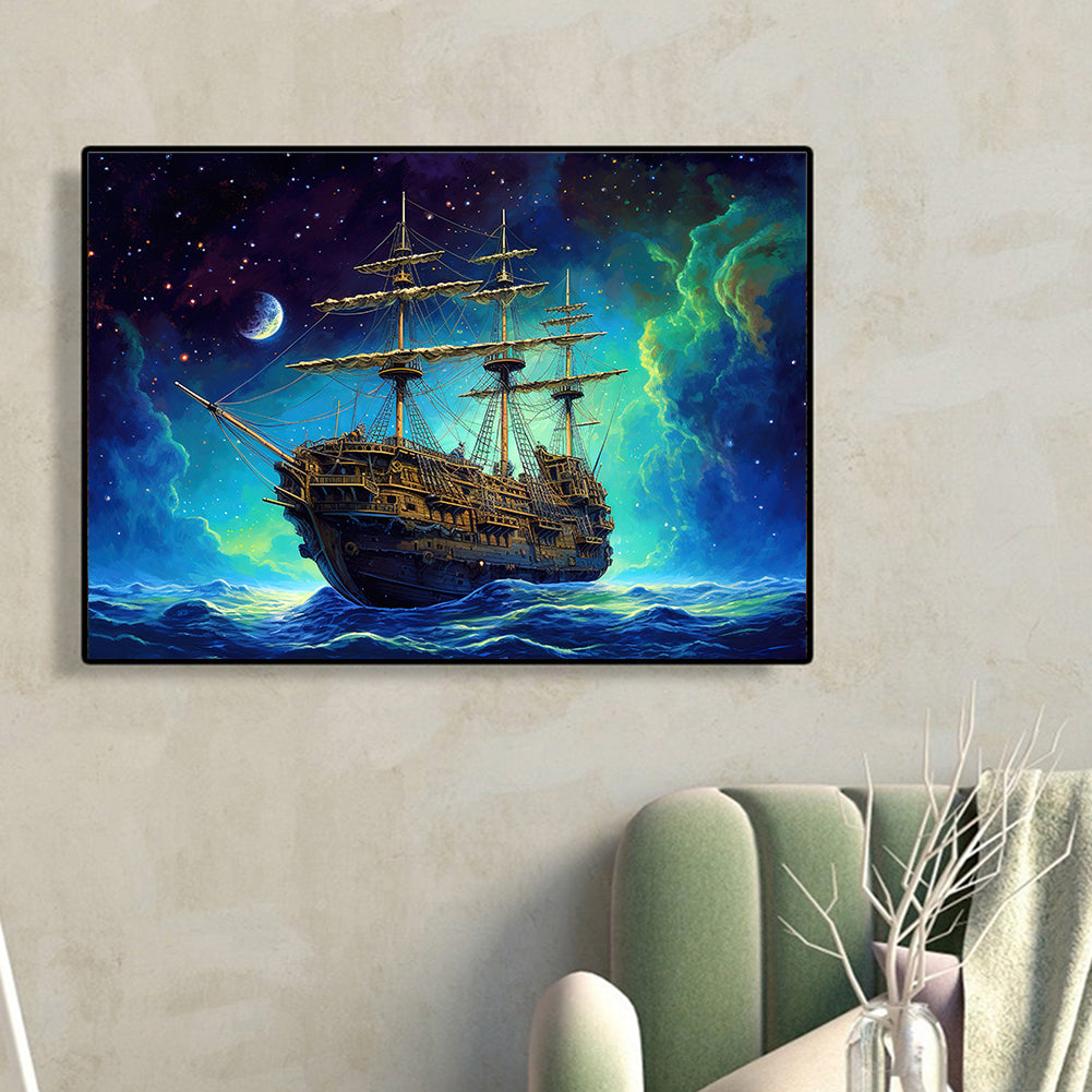 Sea Sailing Boat - Full Round Drill Diamond Painting 40*30CM