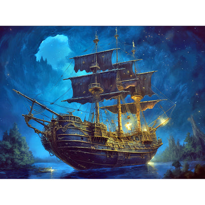 Sea Sailing Boat - Full Round Drill Diamond Painting 40*30CM