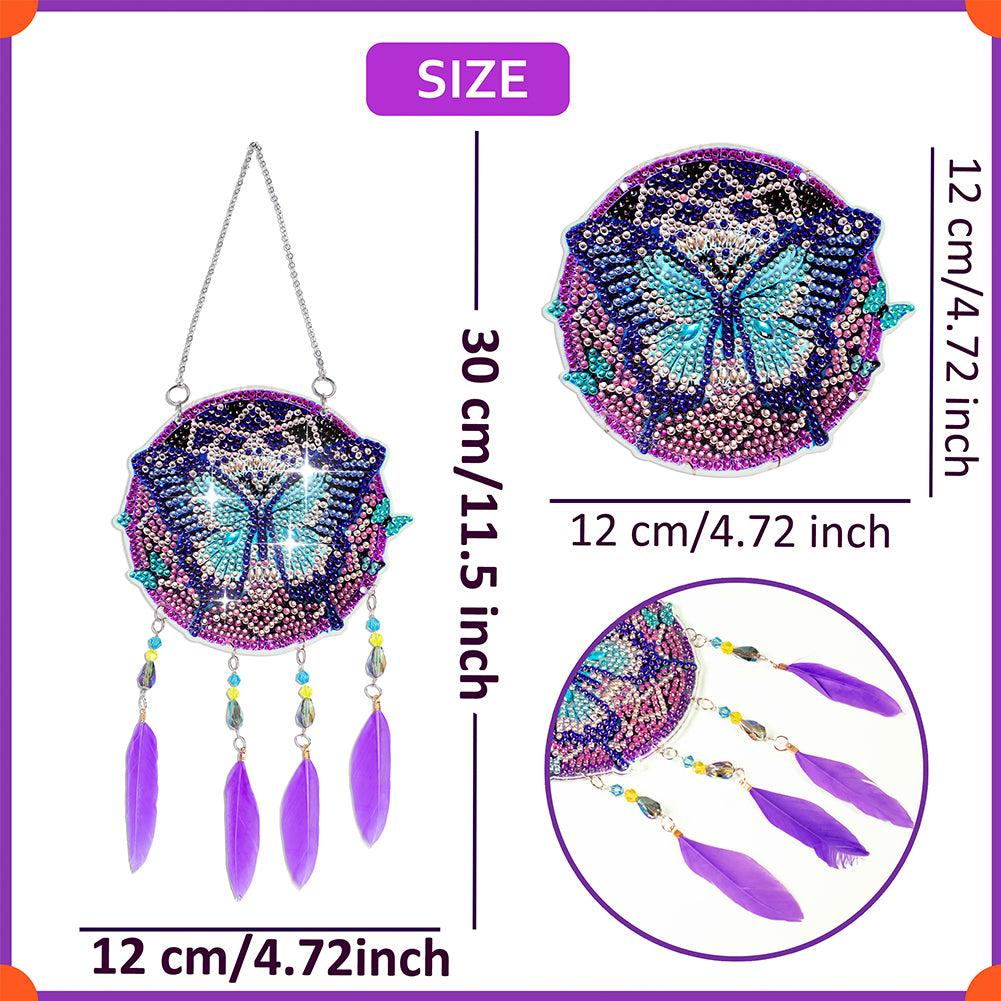 Double Sided Diamond Painting Hanging Pendant Feather Wind Chime (Butterfly)