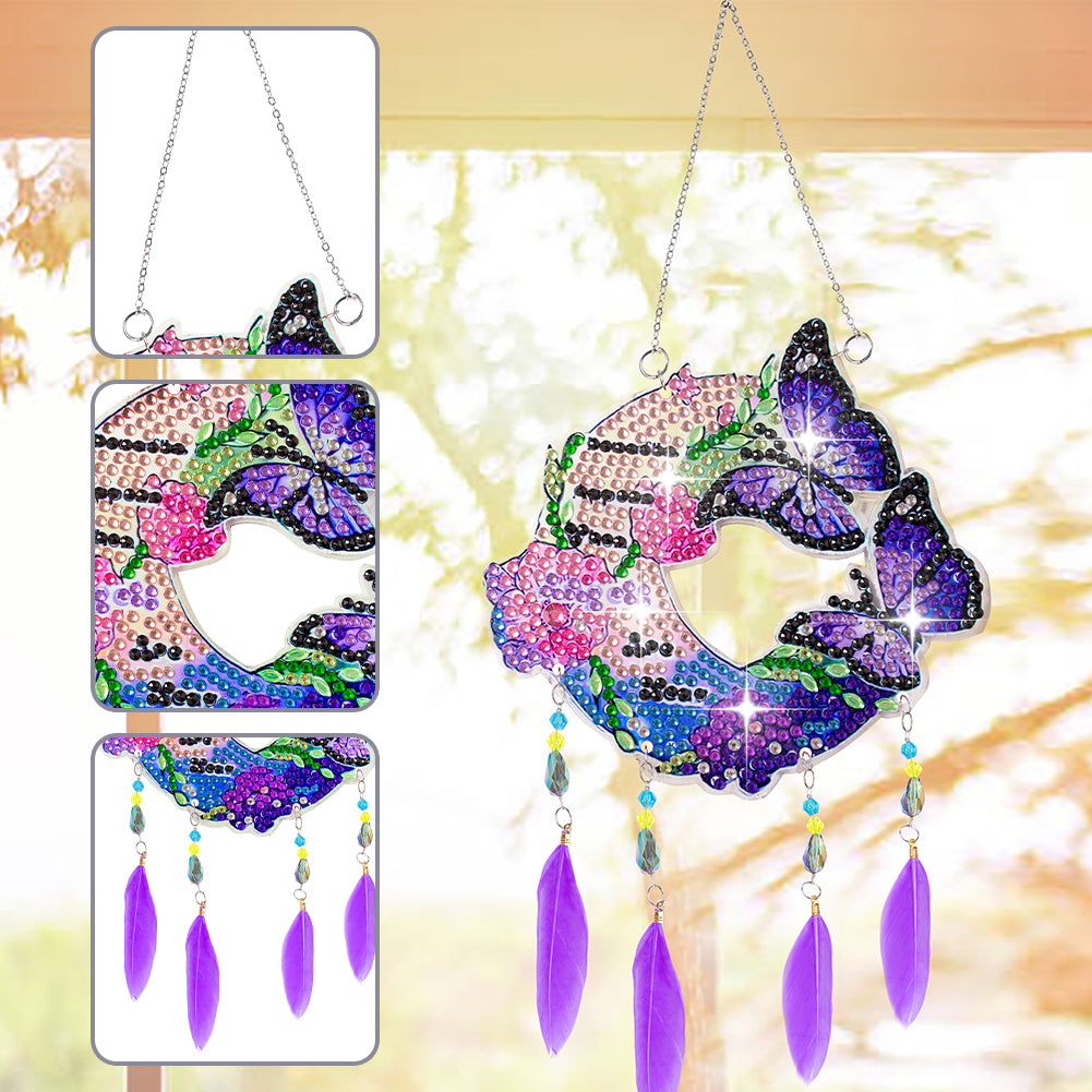 Double Sided Diamond Painting Hanging Pendant Feather Wind Chime (Butterfly)