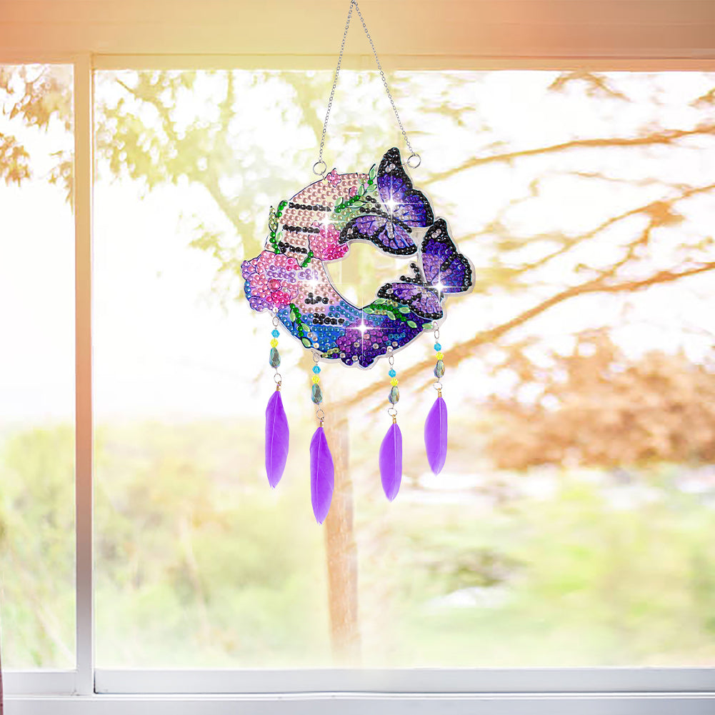 Double Sided Diamond Painting Hanging Pendant Feather Wind Chime (Butterfly)