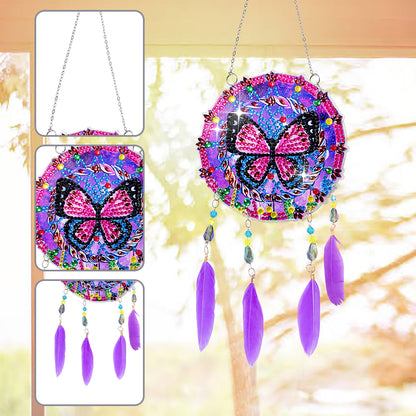 Double Sided Diamond Painting Hanging Pendant Feather Wind Chime (Butterfly)