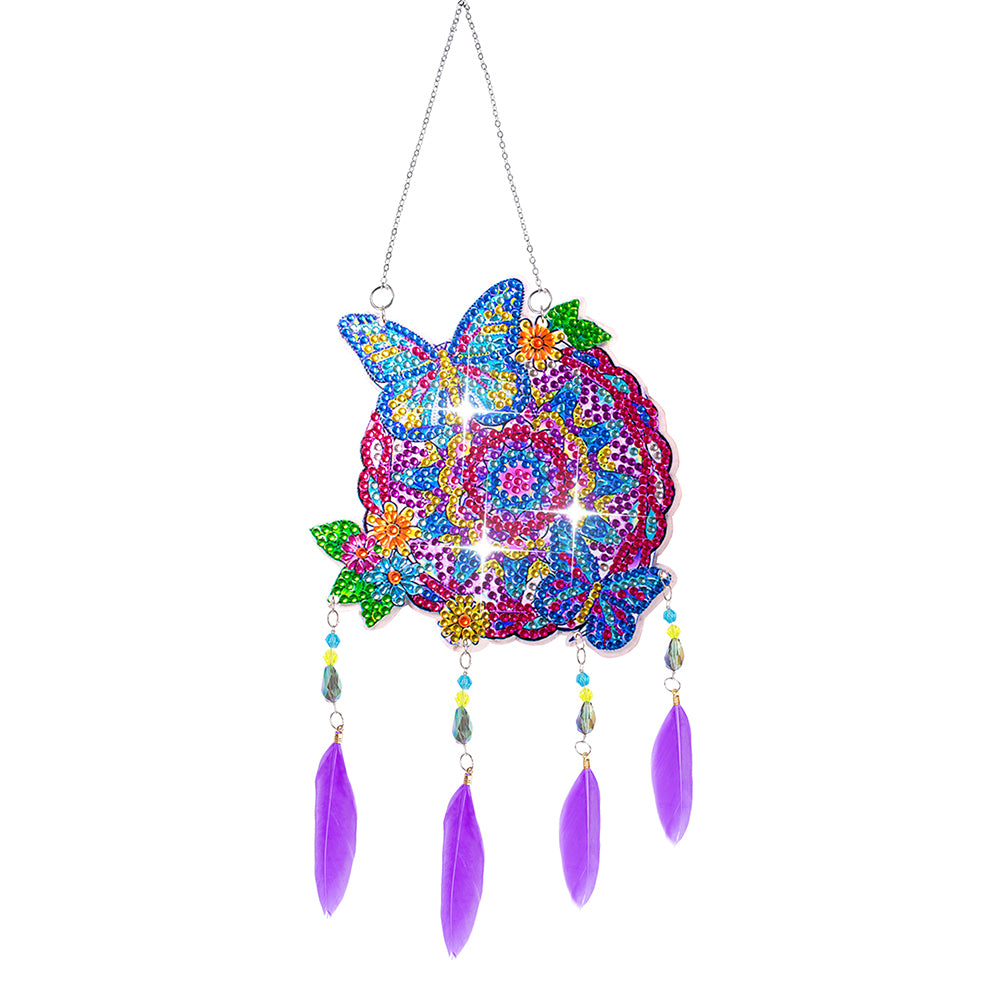 Double Sided Diamond Painting Hanging Pendant Feather Wind Chime (Butterfly)