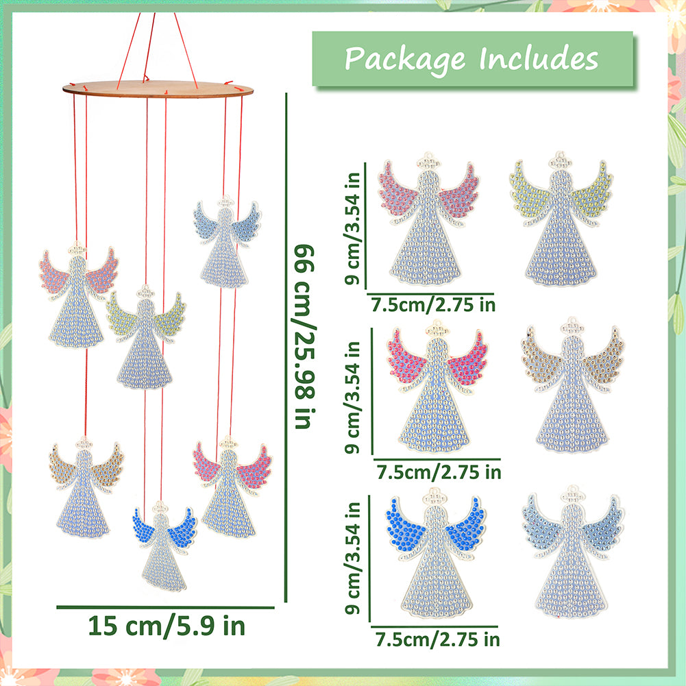 Double Sided Diamond Painting Hanging Pendant Feather Wind Chime(Luminous Angel)