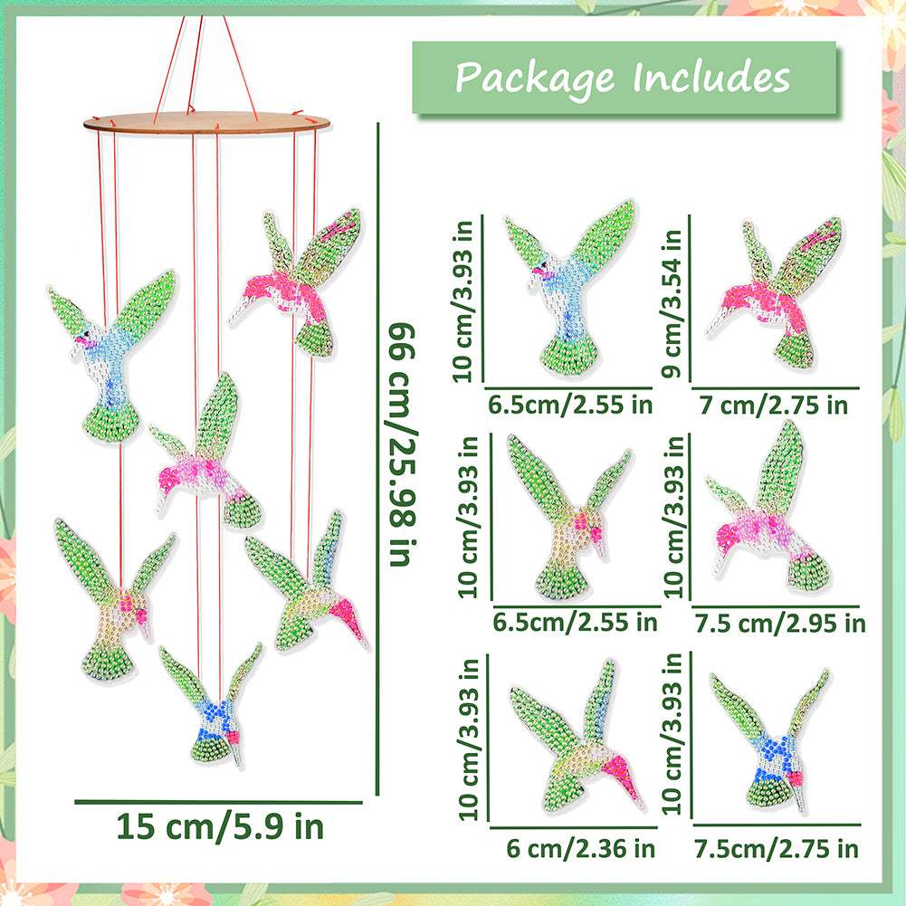 Double Sided Diamond Painting Hanging Pendant Feather Wind Chime (Luminous Bird)