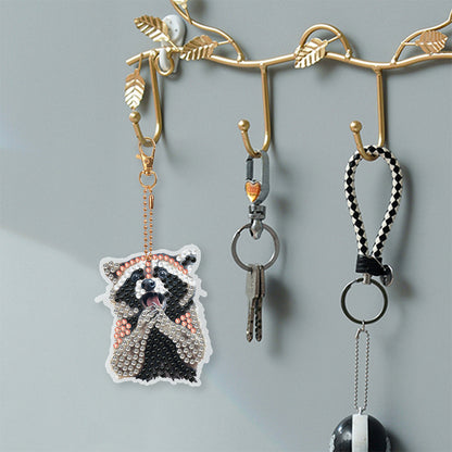 6 PCS Double Sided Special Shape Diamond Painting Keychain (Panicked Animals)