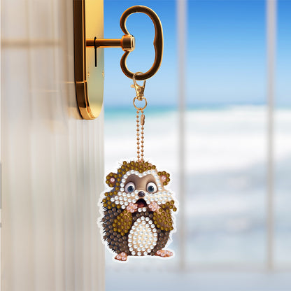 6 PCS Double Sided Special Shape Diamond Painting Keychain (Panicked Animals)