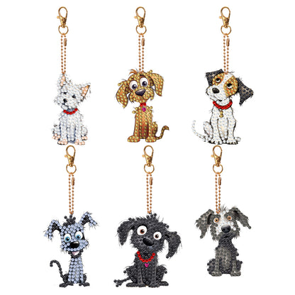 6 PCS Double Sided Special Shape Diamond Painting Keychain (Cute Puppy)