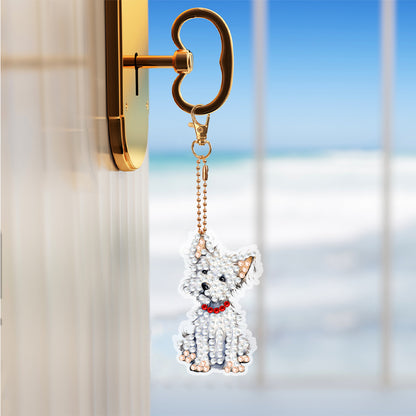 6 PCS Double Sided Special Shape Diamond Painting Keychain (Cute Puppy)