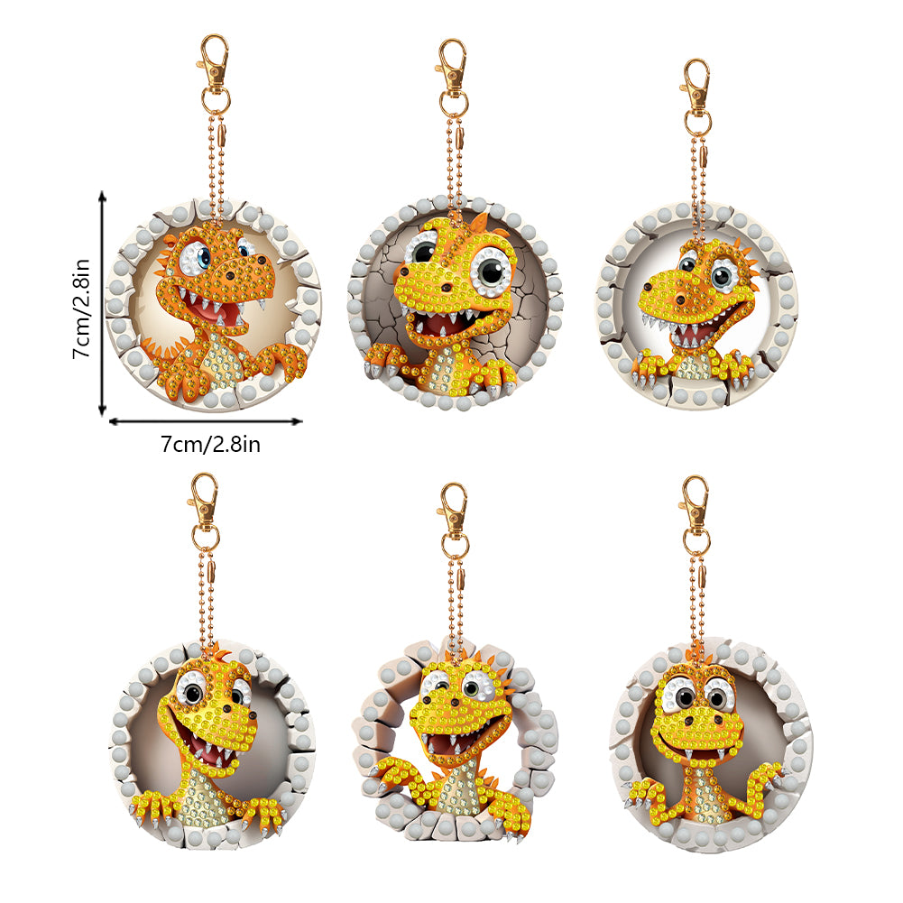 6 PCS Double Sided Special Shape Diamond Painting Keychain (Little Dinosaur)