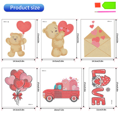 6 Pcs Valentine Diamond Painting Sticker Gem Sticker for Boy Girls Gift (Bear)