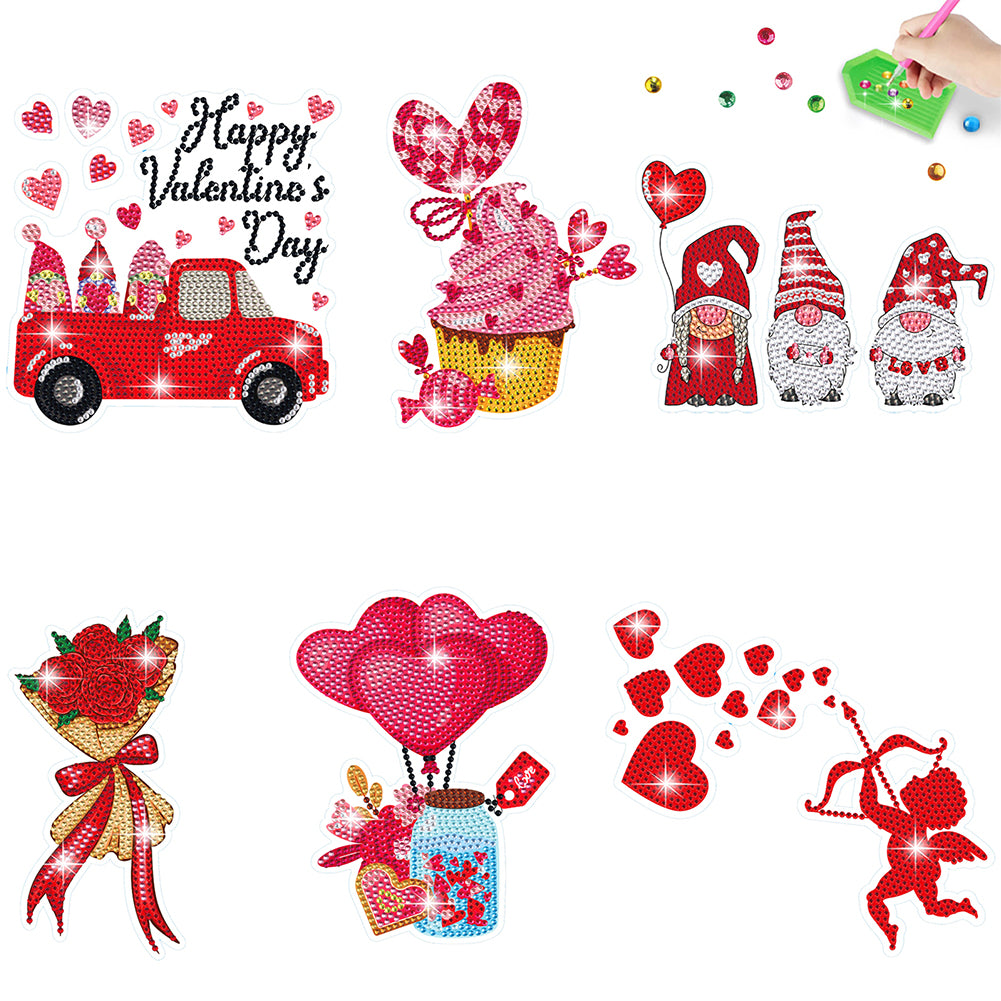 6 Pcs Valentine Diamond Painting Sticker Gem Sticker for Boy Girls Gift (Gnome)