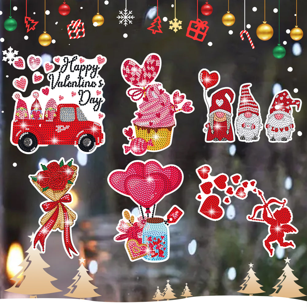 6 Pcs Valentine Diamond Painting Sticker Gem Sticker for Boy Girls Gift (Gnome)