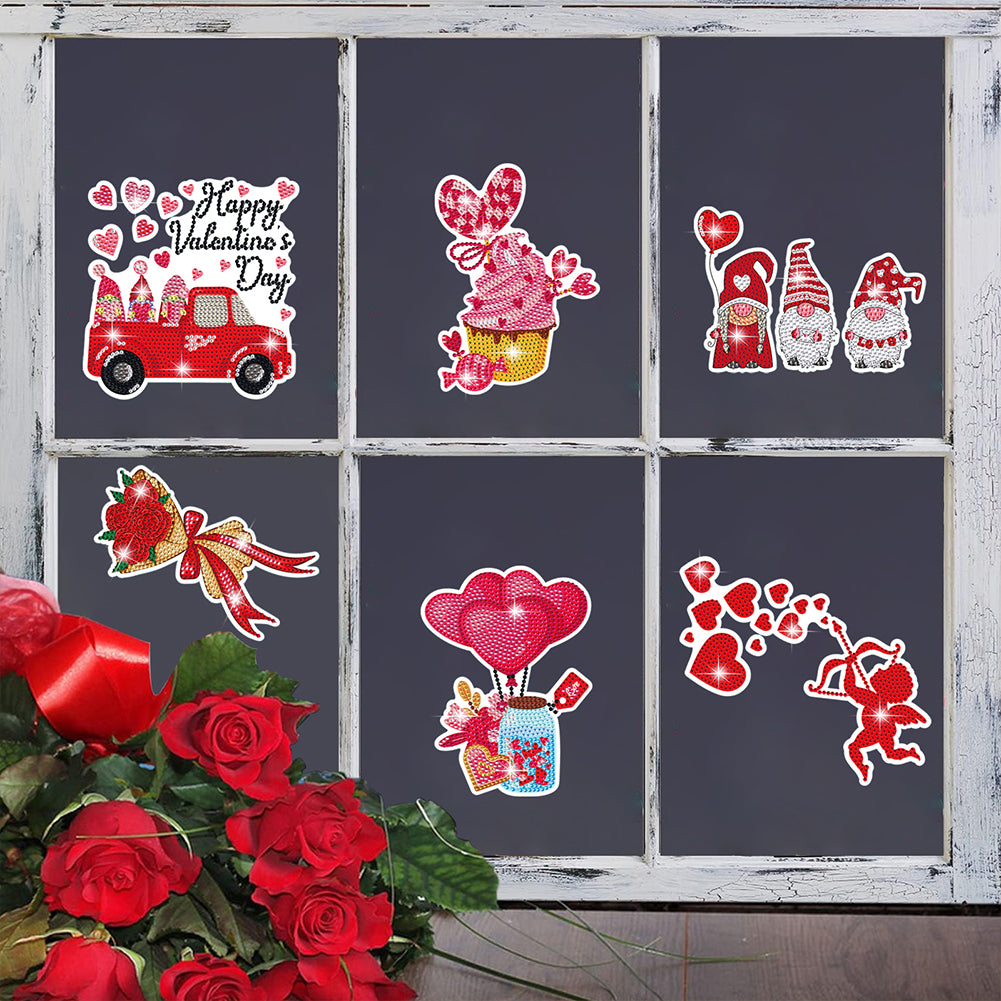 6 Pcs Valentine Diamond Painting Sticker Gem Sticker for Boy Girls Gift (Gnome)