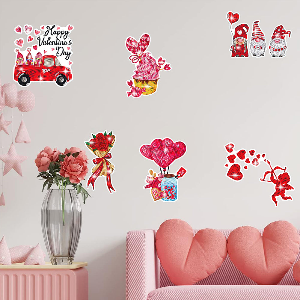 6 Pcs Valentine Diamond Painting Sticker Gem Sticker for Boy Girls Gift (Gnome)