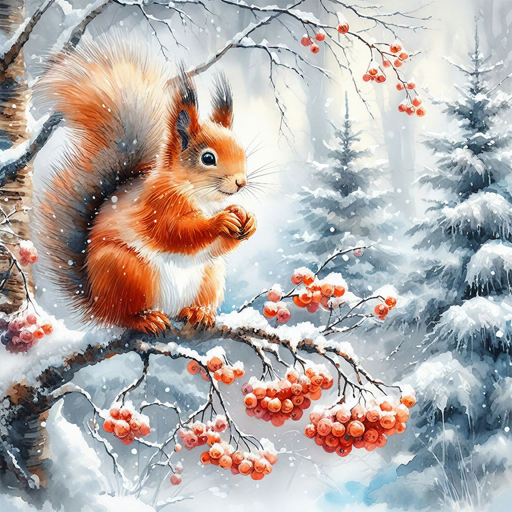 Snow Squirrel - Full Round Drill Diamond Painting 30*30CM