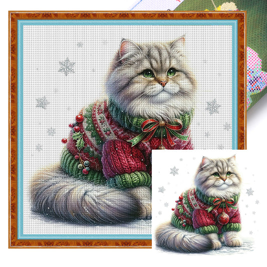 Cat - 18CT Stamped Cross Stitch 30*30CM