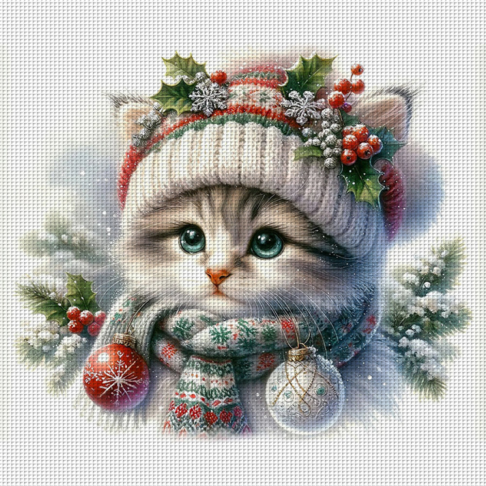 Cat - 18CT Stamped Cross Stitch 30*30CM