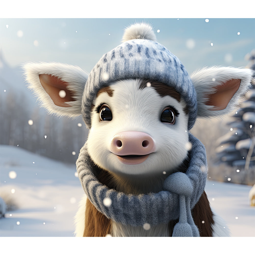 Winter Cow - Full Round Drill Diamond Painting 35*30CM
