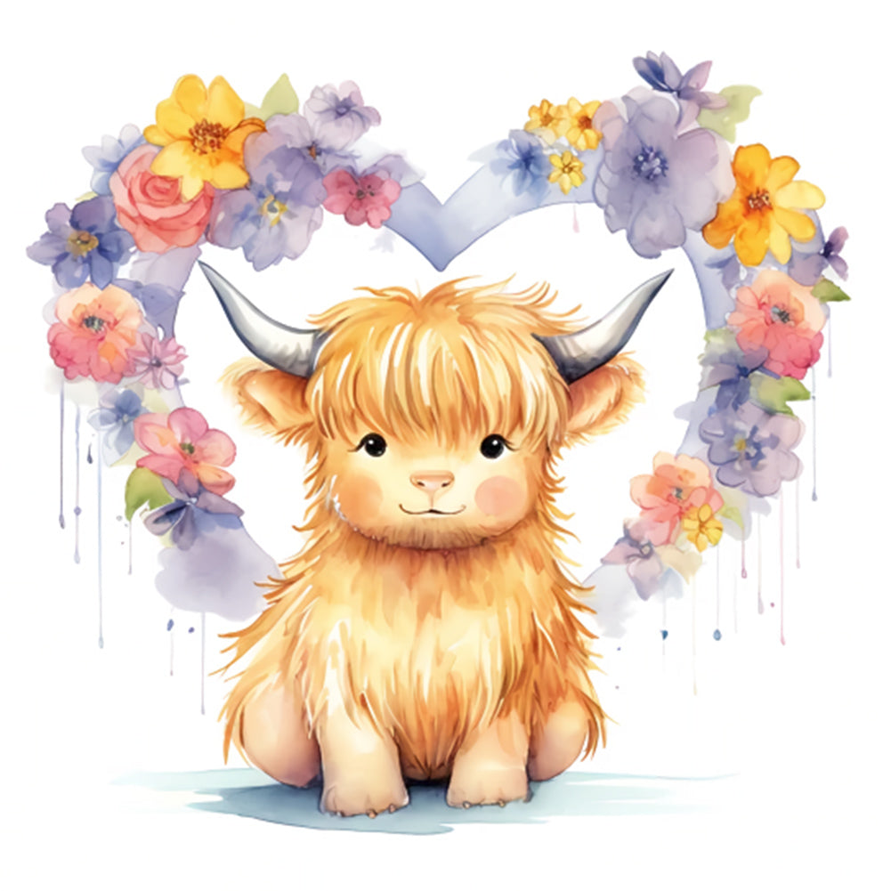 Love Highland Cow Baby - Full Round Drill Diamond Painting 30*30CM