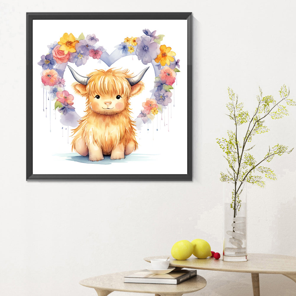 Love Highland Cow Baby - Full Round Drill Diamond Painting 30*30CM