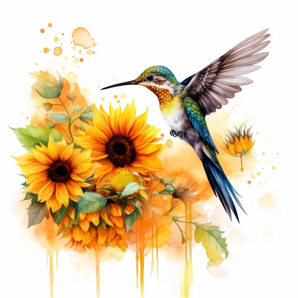 Sunflower Hummingbird - Full Round Drill Diamond Painting 35*35CM