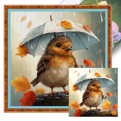 Bird Holding Umbrella - 11CT Stamped Cross Stitch 40*40CM